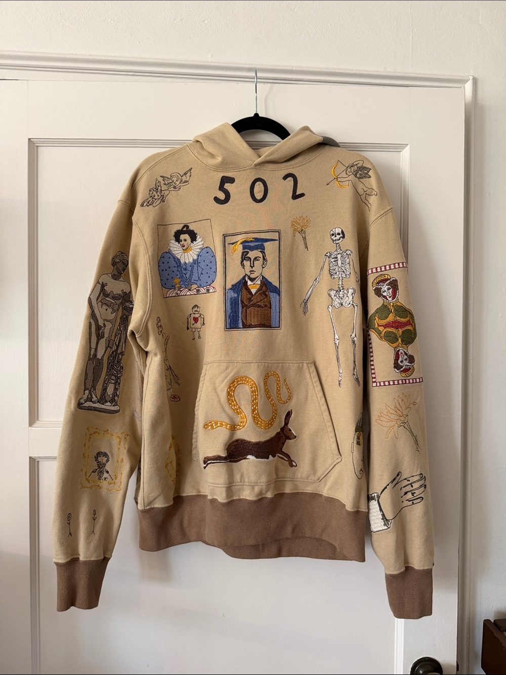 Samuel Zelig Gallery 001 Men's Beige Graphic Hoodie Sweatshirt Embroidered